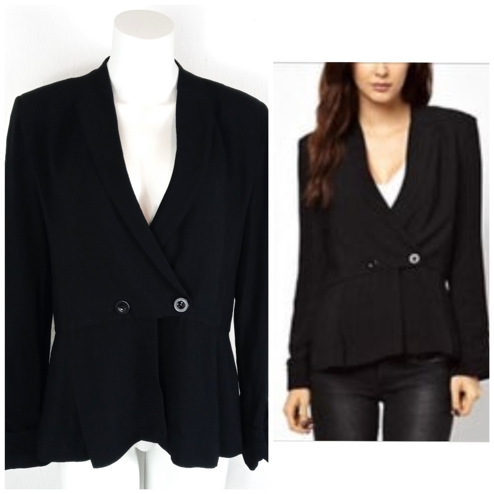 Graylin Lightweight Black Crepe Two Button Peplum Blazer Size Medium